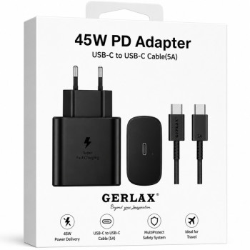 GERLAX A12 45W PD Φορτιστής Γρήγορης Φόρτισης με 1x Θύρα USB-C & Καλώδιο Type-C σε Type-C (5A) - Χρώμα: Μαύρο