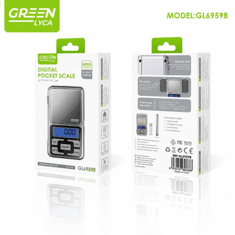 GREEN LYCA GL69598 Ψηφιακή Μίνι Ζυγαριά για Κοσμήματα ή Χρυσό 0.01 gram/ 500 gram - Χρώμα: Μαύρο