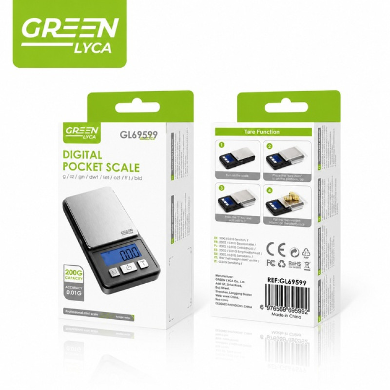 GREEN LYCA GL69599 Ψηφιακή Μίνι Ζυγαριά για Κοσμήματα ή Χρυσό 0.01 Gram/ 200 Gram - Χρώμα: Μαύρο