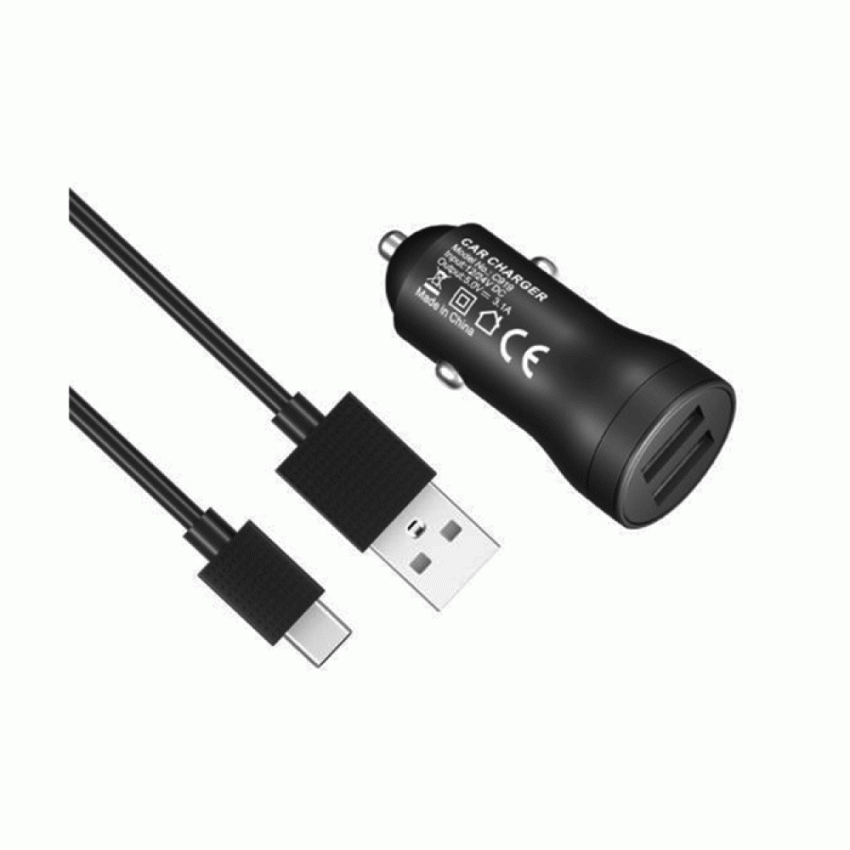 KINGLEEN C919 Φορτιστής Αυτοκινήτου 2 USB Θύρες 3.1A & USB to Type-C Καλώδιο 15W - Χρώμα: Μαύρο