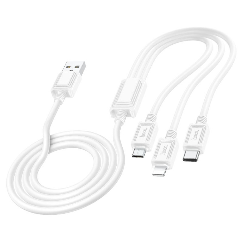 Hoco X74 Καλώδιο Φόρτισης 3in1 με Υποδοχές Type-C / Lightning / Micro USB 1m - Χρώμα: Λευκό