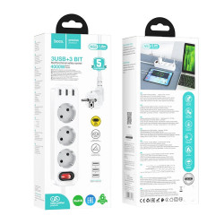 Hoco NS2 3-position extension cord socket(including 3*USB output)(EU/GER)