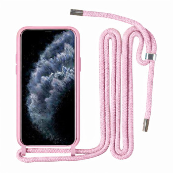 Θήκη Πλάτης Σιλικόνης με Λουράκι για Apple i Phone 11 Pro - Χρώμα: Ρόζ