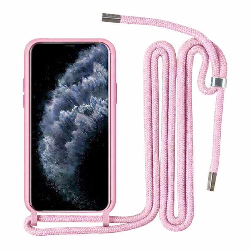 Θήκη Πλάτης Σιλικόνης με Λουράκι για Apple i Phone 11 Pro - Χρώμα: Ρόζ