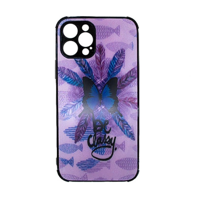 Θήκη Πλάτης Πλαστική με Σχέδια για Apple iPhone 12 Pro - Χρώμα: Μωβ με Πεταλούδα