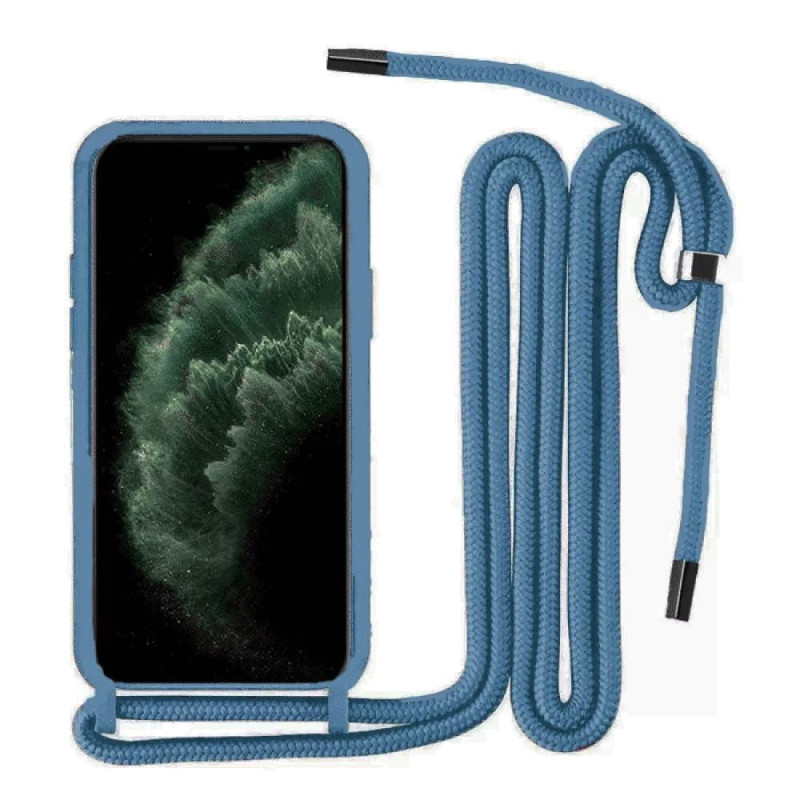 Θήκη Πλάτης Σιλικόνης με Λουράκι για Apple iPhone 13 - Χρώμα: Μπλε