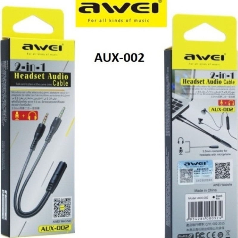 Awei AUX-002 Καλώδιο 3.5mm Female σε 2x 3.5mm Male 20cm - Χρώμα: Μαύρο