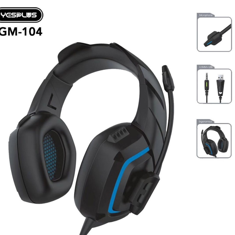 YESPLUS GM-104 Ασύρματα Bluetooth LED Gaming Ακουστικά - Χρώμα: Μαύρο
