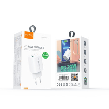 VIDVIE PLE248T PD 20W Φορτιστής με 1 Θύρες USB-A & 1 Θύρες USB-C & Καλώδιο USB-A σε Type-C - Χρώμα: Λευκό VIDVIE PLE248T PD 20W Φορτιστής με 1 Θύρες USB-A & 1 Θύρες USB-C & Καλώδιο USB-A σε Type-C - Χρώμα: Λευκό