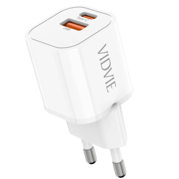 VIDVIE PLE255C&i PD 33W Φορτιστής GaN με 1 Θύρες USB-A & 1 Θύρες USB-C & Καλώδιο Type-C σε Lightning - Χρώμα: Λευκό VIDVIE PLE255C&i PD 33W Φορτιστής GaN με 1 Θύρες USB-A & 1 Θύρες USB-C & Καλώδιο Type-C σε Lightning - Χρώμα: Λευκό