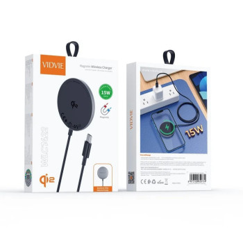 VIDVIE WLC1422 Ασύρματος Φορτιστής 15W (Qi Pad) & Καλώδιο USB-C - Χρώμα: Σκούρο Γκρι VIDVIE WLC1422 Ασύρματος Φορτιστής 15W (Qi Pad) & Καλώδιο USB-C - Χρώμα: Σκούρο Γκρι