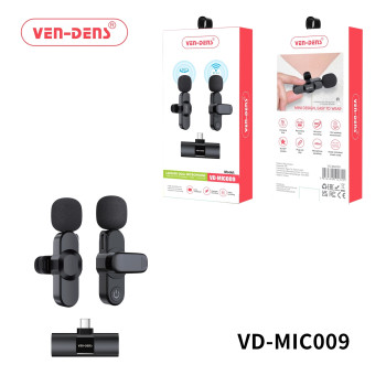 VEN-DENS VD-MIC009 Dual Ασύρματο Μικρόφωνο με Δέκτη, Βύσμα Type-C (2pcs) - Χρώμα: Μαύρο