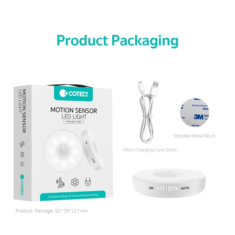 COTECi (89001) Επαναφορτιζόμενο Φωτιστικό Νυκτός με Αισθητήρα Κίνησης - Χρώμα: Λευκό