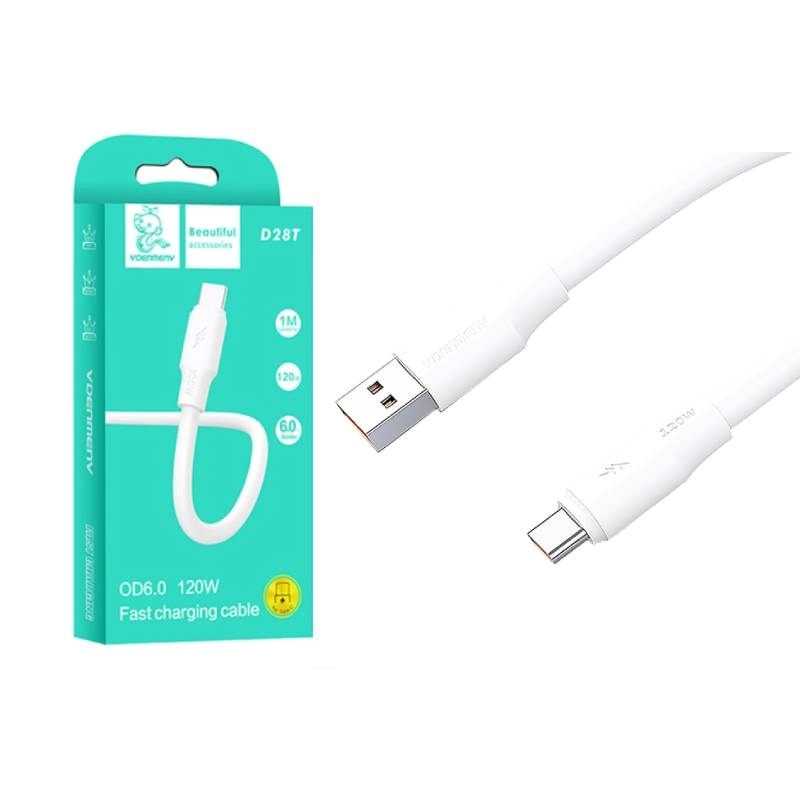 VDENMENV D28T 120W Καλώδιο Φόρτισης USB-A σε Type-C 1m - Χρώμα: Λευκό