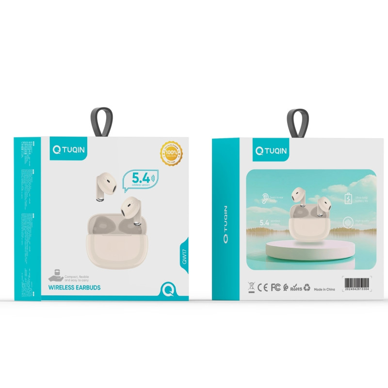 TUQIN QW17 Airpods Ασύρματα Bluetooth Ακουστικά με Αντοχή στον Ιδρώτα & Θήκη Φόρτισης - Χρώμα: Μπεζ