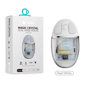 COTECi 84011-WH Magic Crystal Mouse Transparent Texture Dual-mode Mouse, Silent & Not Disturbing, Smart Percussion - Χρώμα: Λευκό