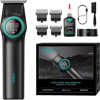 VGR V-977 Επαγγελματική Επαναφορτιζόμενη Κουρευτική Μηχανή Με 4 Κλίπερς - Χρώμα: Μαύρο