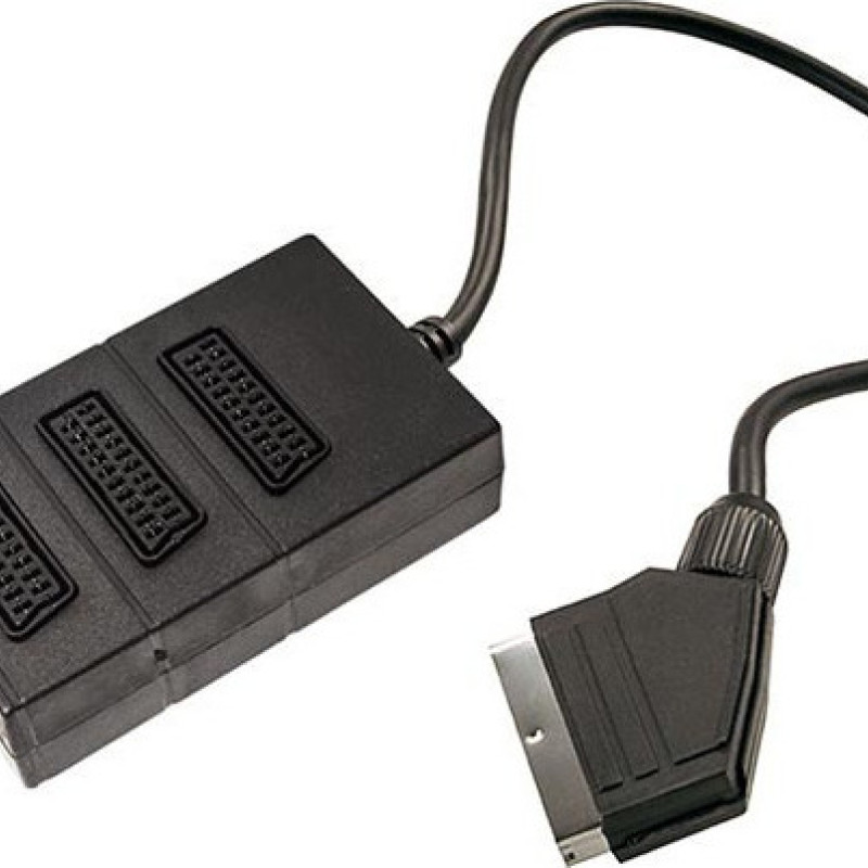 SCART Plug Male to 3 SCART Socket Female Adaptor Box Bulk