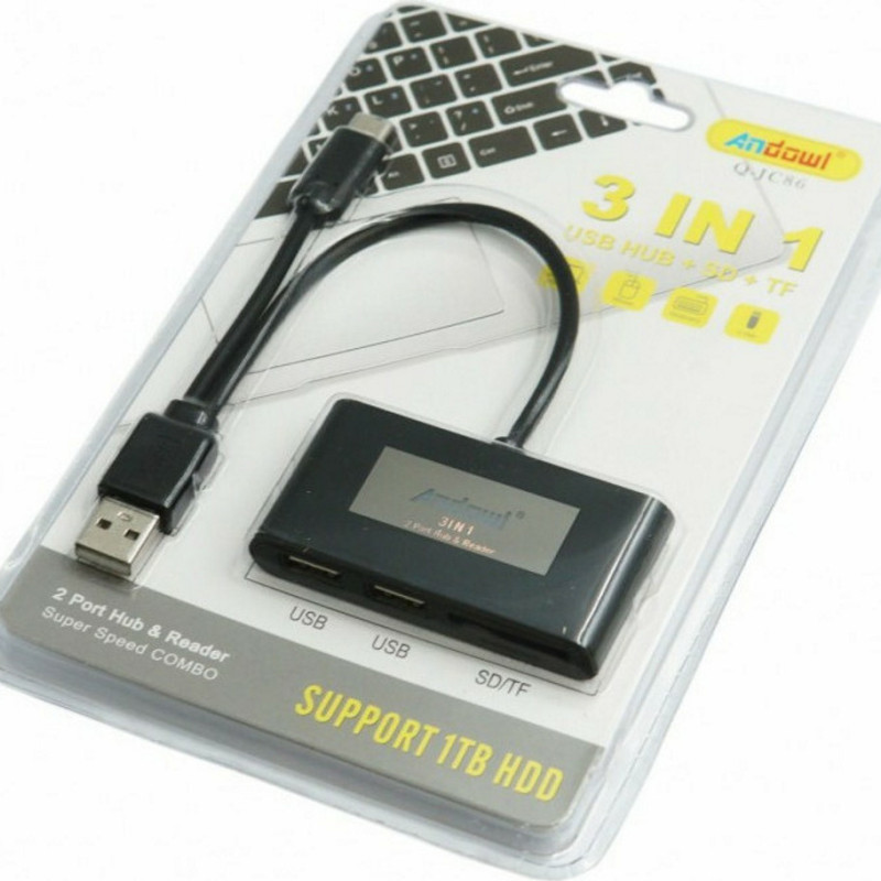 Andowl Q-JC86 USB 2.0 Hub 3 Θυρών με Σύνδεση USB-A - Χρώμα: Μαύρο