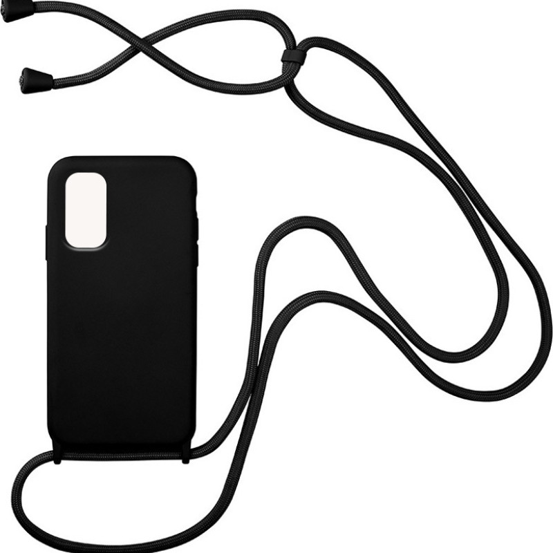 Θήκη Σιλικόνης Πλάτης με Λουράκι για Xiaomi Redmi 9T / Poco M3 - Χρώμα: Μαύρο