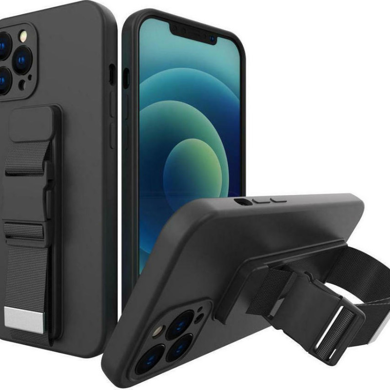 Θήκη Σιλικόνης Πλάτης με Ζώνη για iPhone 13 - Χρώμα: Μαύρο
