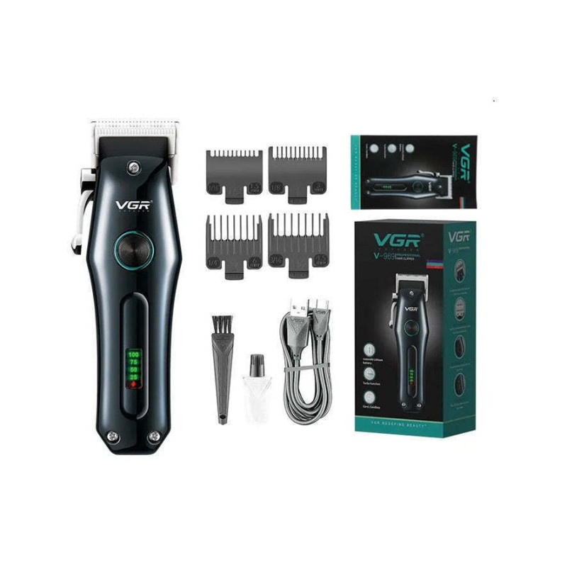 VGR V-969 Επαναφορτιζόμενη Κουρευτική Μηχανή - Χρώμα: Μαύρο