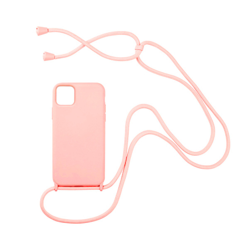 Θήκη Σιλικόνης με Λουράκι για iPhone 15 Plus - Χρώμα: Ροζ