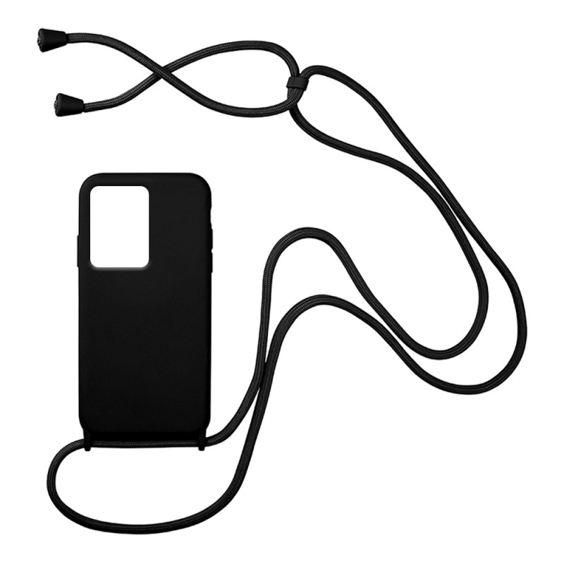 Θήκη Σιλικόνης με Λουράκι για Xiaomi Redmi Note 13 4G - Χρώμα: Μαύρο