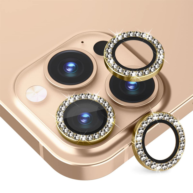 Τζαμάκι Προστασίας Κάμερας Glitter Strass για iPhone 13 / 13 Mini - Χρώμα: Χρυσό