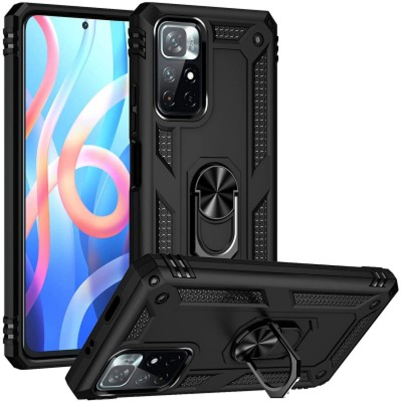 Σκληρή Θήκη Πλάτης Armor με Βάση Στήριξης για Xiaomi Redmi Note 11 5G - Χρώμα: Μαύρο