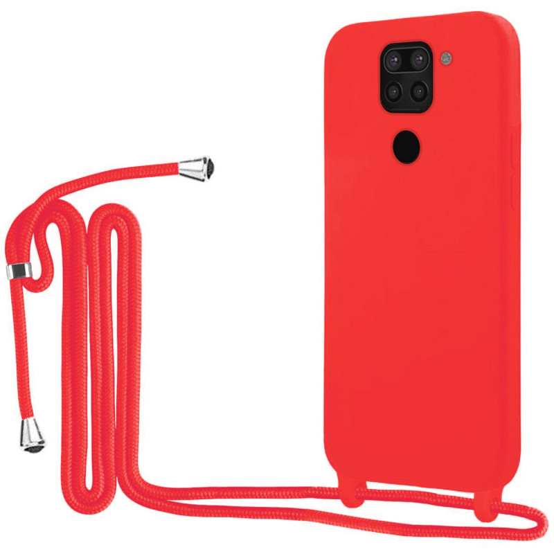 Θήκη Σιλικόνης με Λουράκι για Xiaomi Redmi Note 9 - Χρώμα: Κόκκινο