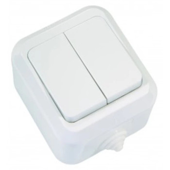 Εξωτερικός Διπλός Διακόπτης Τοίχου Κομμυτατέρ για Έλεγχο Φωτισμού με Πλαίσιο & Δύο Πλήκτρα - Χρώμα: Λευκό