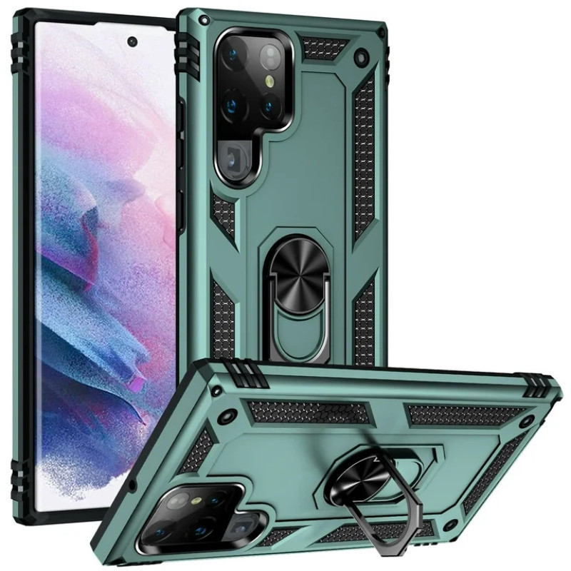 Σκληρή Θήκη Πλάτης με Δαχτυλίδι για Samsung Galaxy S24 Ultra - Χρώμα: Σκούρο Πράσινο