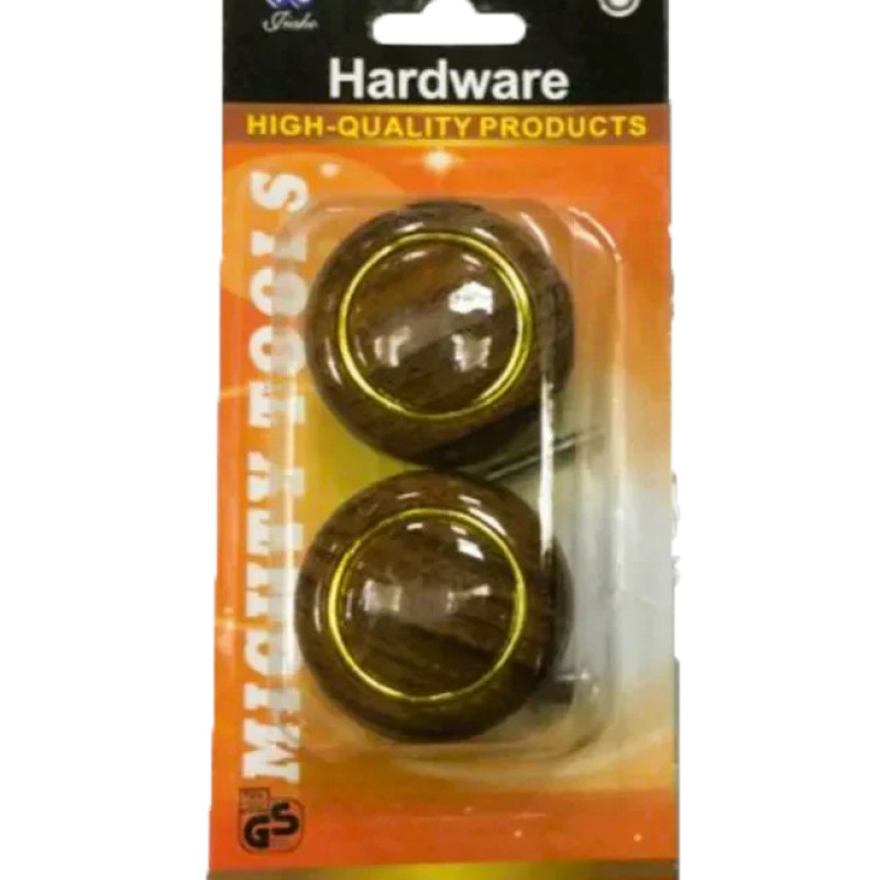 Ξύλινα Πόμολα με Επιχρυσωμένο Κυκλικό Σχέδιο Σετ 2 Τεμαχίων – Χρώμα: Σκούρο Καφέ