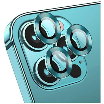 Full Glue Tζαμάκι Προστασίας Πίσω Κάμερας με Μεταλλικό Πλαίσιο για Apple iPhone 12 Pro Max - Χρώμα: Σιέλ