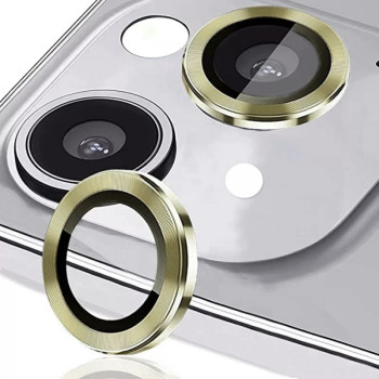 Full Glue Tζαμάκι Προστασίας Πίσω Κάμερας με Μεταλλικό Πλαίσιο για Apple iPhone 15 - Χρώμα: Κίτρινο