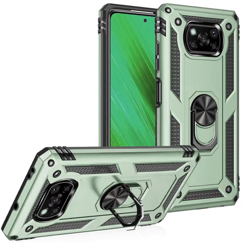 Σκληρή Θήκη Πλάτης Armor με Βάση Στήριξης για Xiaomi Poco X3/Poco X3 Pro/Poco X3 NFC - Χρώμα: Σκούρο Πράσινο