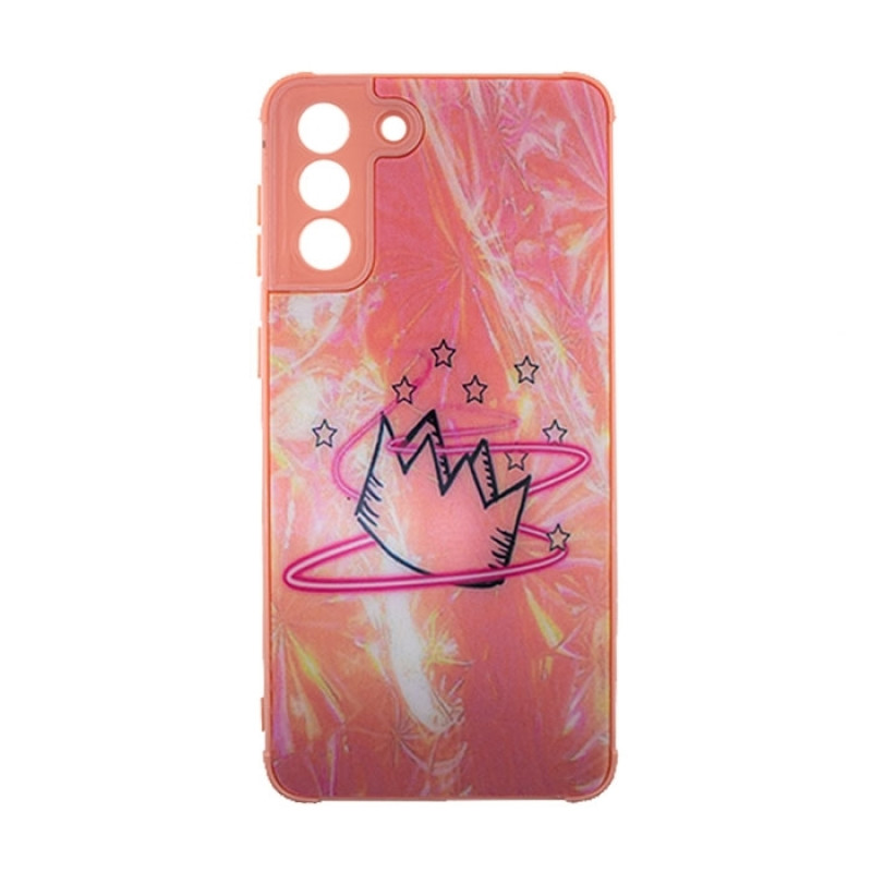Θήκη Πλάτης Πλαστική με Σχέδια για Samsung Galaxy S21 Plus - Χρώμα: Ροζ με Στέμμα