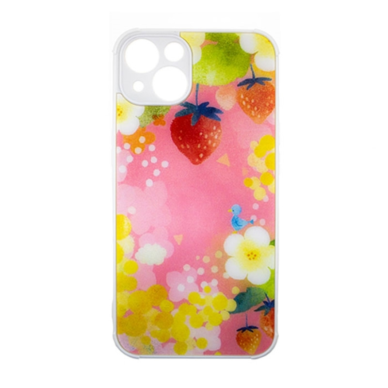 Θήκη Πλάτης Πλαστική με Σχέδια για iPhone 13 - Χρώμα: Ροζ με Φραουλίτσες