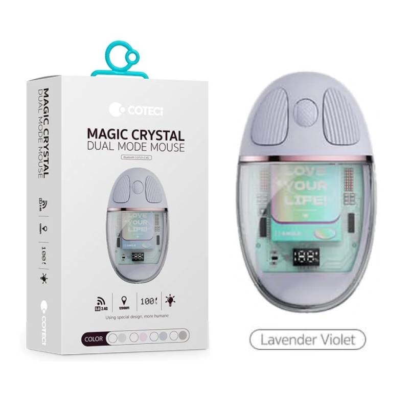 COTECi 84011-PE Magic Crystal Mouse Transparent Texture Dual-mode Mouse, Silent & Not Disturbing, Smart Percussion - Χρώμα: Βιολετί COTECi 84011-PE Magic Crystal Mouse Transparent Texture Dual-mode Mouse, Silent & Not Disturbing, Smart Percussion - Χρώμα: Βιολετί
