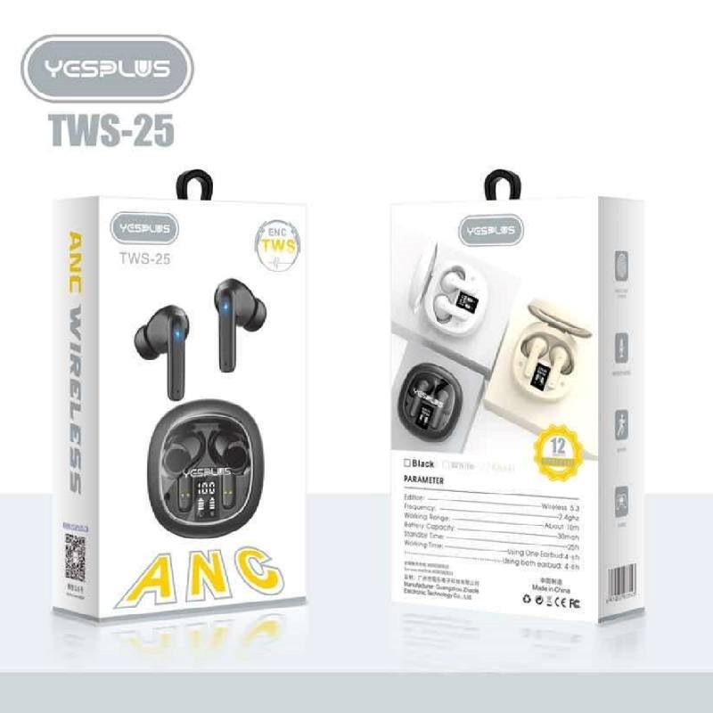 YESPLUS TWS-25 ANC In-ear Bluetooth Handsfree Ακουστικά με Θήκη Φόρτισης - Χρώμα: Μαύρο