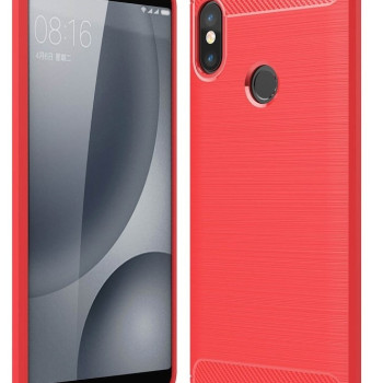 Θήκη Πλάτης Σιλικόνης Carbon για Huawei Y7 2018 - Χρώμα: Κόκκινο