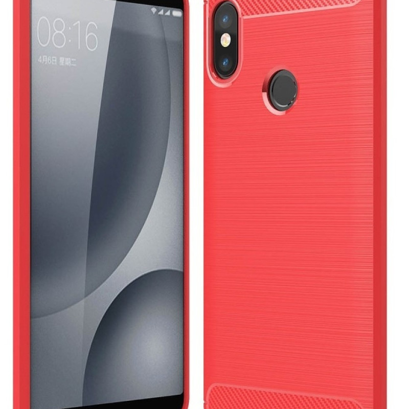 Θήκη Πλάτης Σιλικόνης Carbon για Huawei Y7 2018 - Χρώμα: Κόκκινο