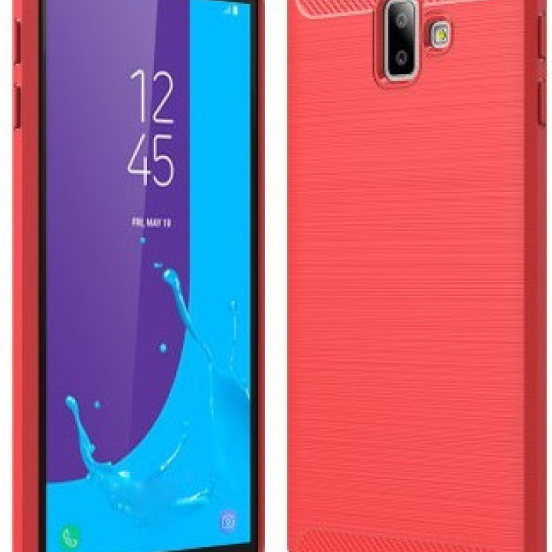 Θήκη Πλάτης Σιλικόνης Carbon για Samsung Galaxy J6 Plus - Χρώμα: Κόκκινο