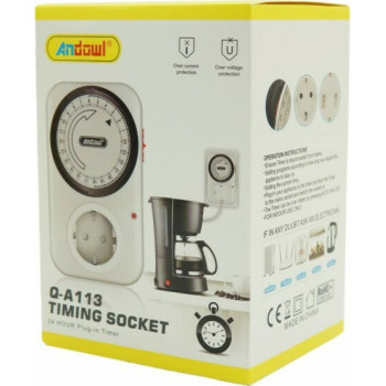 Andowl Q-A113 24 Ώρες Plug-in Χρονοδιακόπτης Διακόπτης Μηχανικός Προγραμματιζόμενος με Υποδοχή Ηλεκτρικής Ενέργειας – Χρώμα: Άσπρο Andowl Q-A113 24 Ώρες Plug-in Χρονοδιακόπτης Διακόπτης Μηχανικός Προγραμματιζόμενος με Υποδοχή Ηλεκτρικής Ενέργειας – Χρώμα: Άσπρο