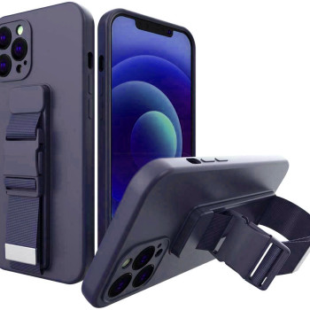 Θήκη Σιλικόνης Πλάτης με Ζώνη για iPhone 13 Pro - Χρώμα: Σκούρο Μπλε