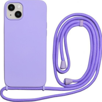 Θήκη Σιλικόνης με Λουράκι για Apple iPhone 14 Pro - Χρώμα: Λιλά Θήκη Σιλικόνης με Λουράκι για Apple iPhone 14 Pro - Χρώμα: Λιλά