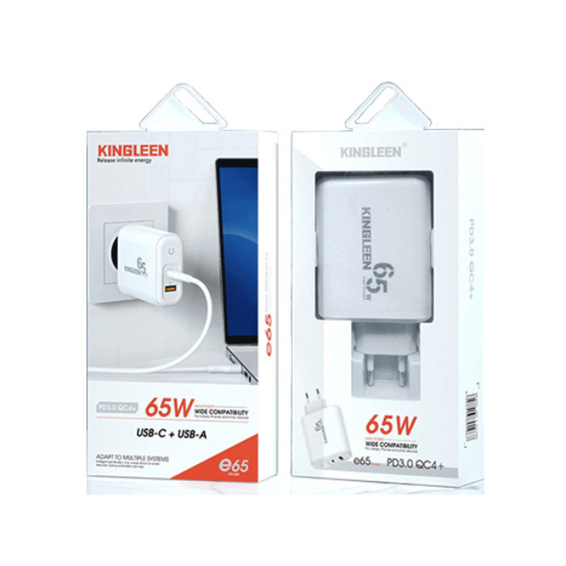 KINGLEEN E65 Φορτιστής με Θύρα USB-A & Θύρα USB-C 65W Power Delivery - Χρώμα: Άσπρο