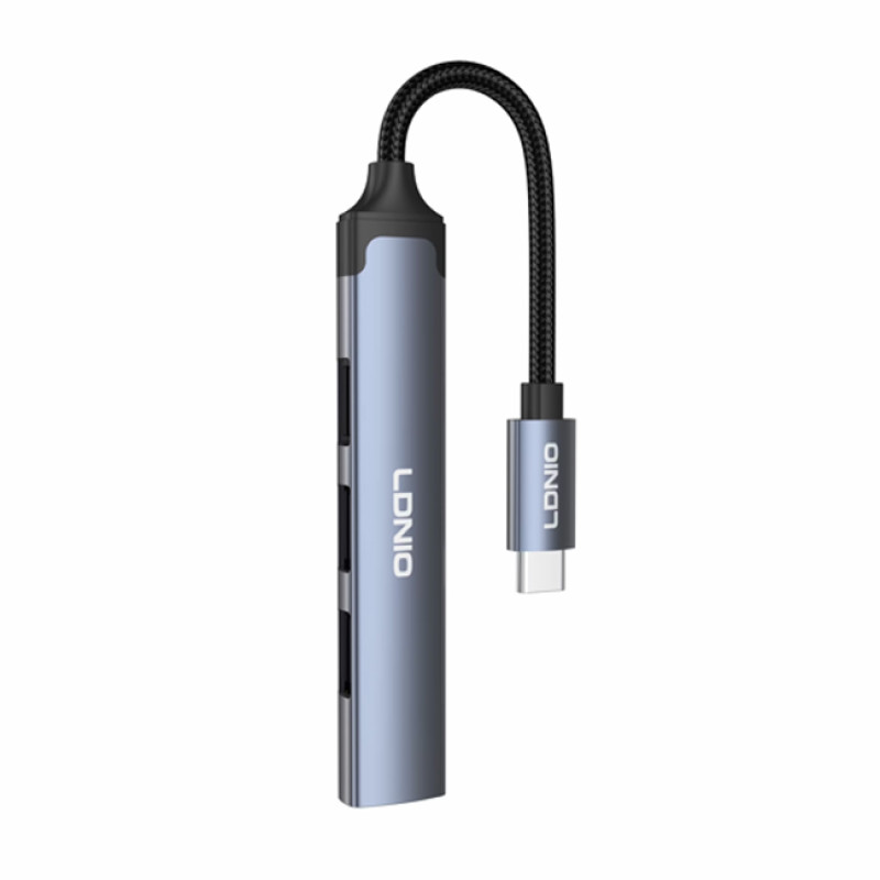 LDNIO DS-104C Hub Adapter Type-C to 3x USB 2.0,1x 3.5mm Audio για Μεταφορά Δεδομένων & Φόρτιση Κινητού Τηλεφώνου