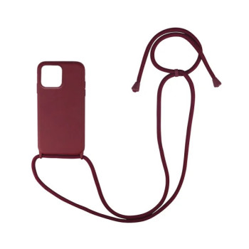 Θήκη Σιλικόνης με Λουράκι για Apple iPhone 13 Pro Max - Χρώμα: Μπορντό Θήκη Σιλικόνης με Λουράκι για Apple iPhone 13 Pro Max - Χρώμα: Μπορντό
